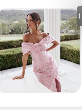 Petal & Pup Blush Pink Off-Shoulder Jacquard Maxi Dress